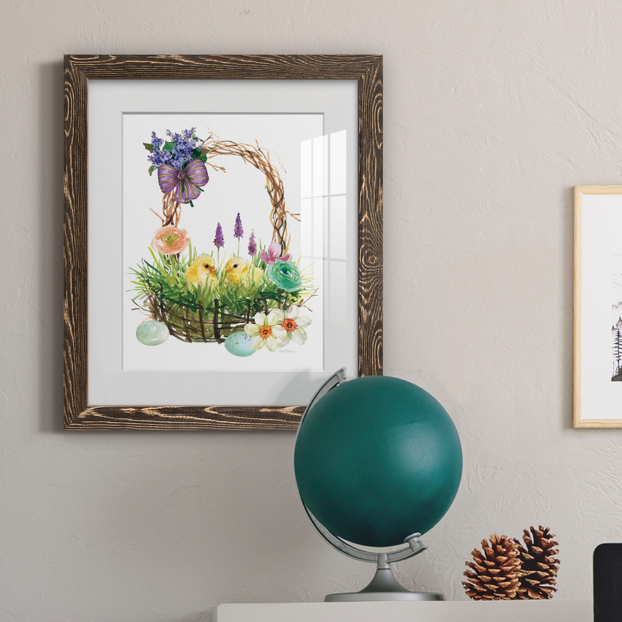 Spring Chick Basket - Barnwood Framed Art Print