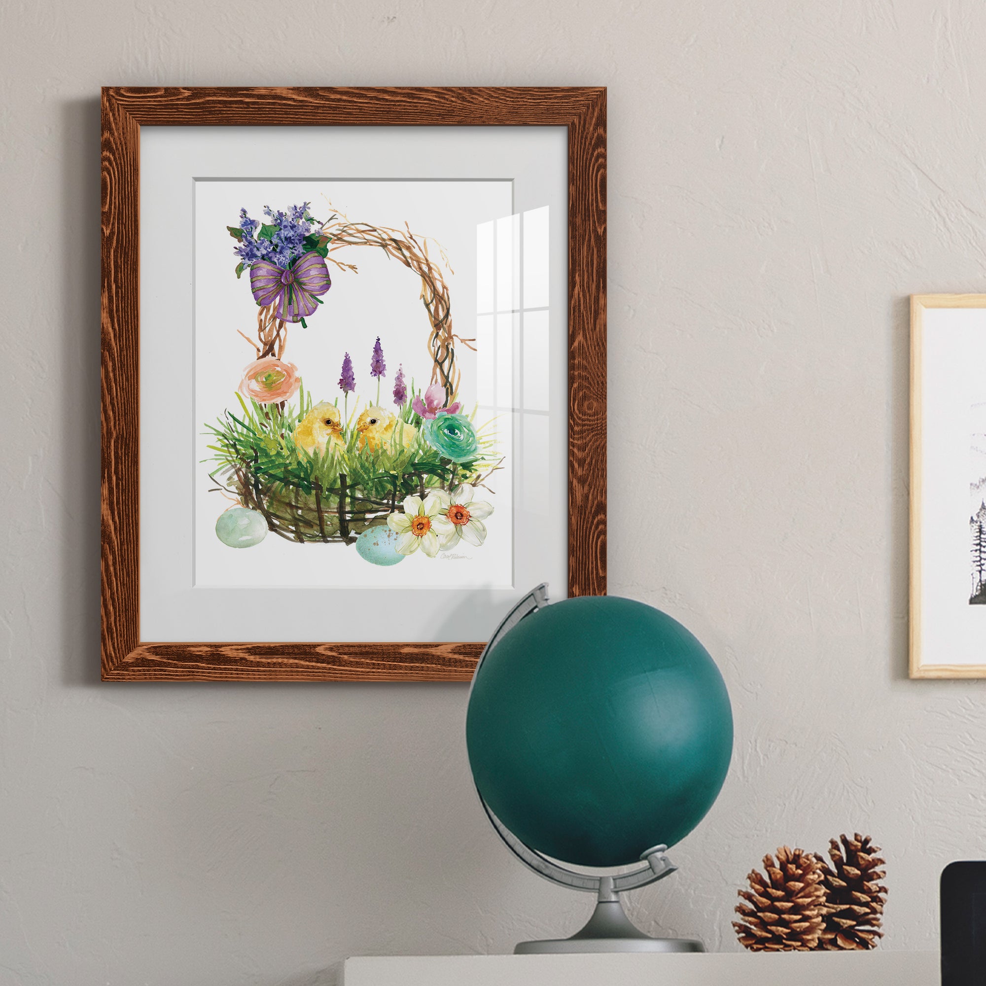 Spring Chick Basket - Barnwood Framed Art Print