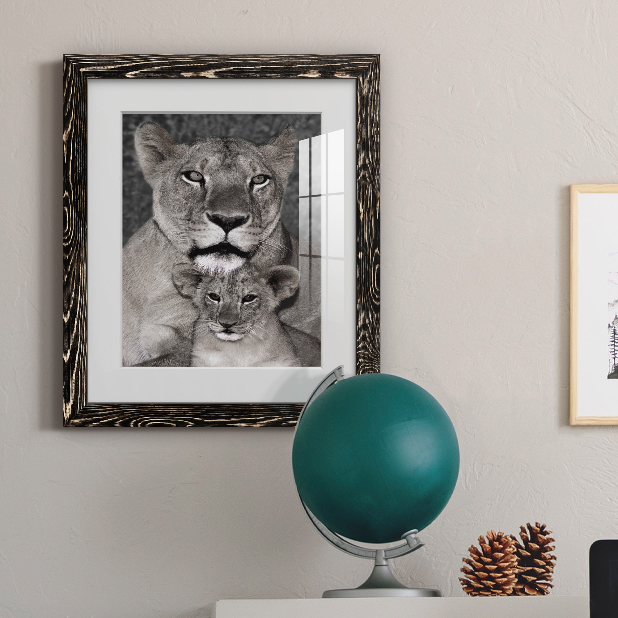 Lioness and Cub - Barnwood Framed Art Print
