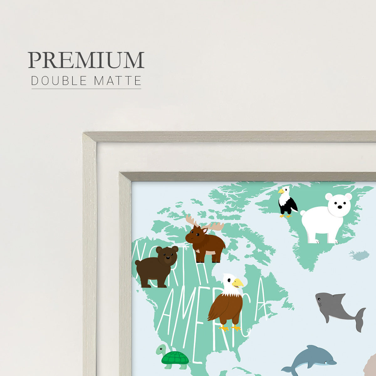 Animal Map Premium Framed Print Double Matboard