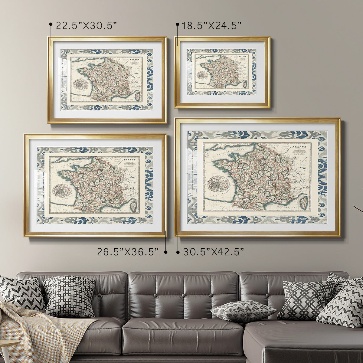 Bordered Map of France Premium Framed Print - Ready to Hang
