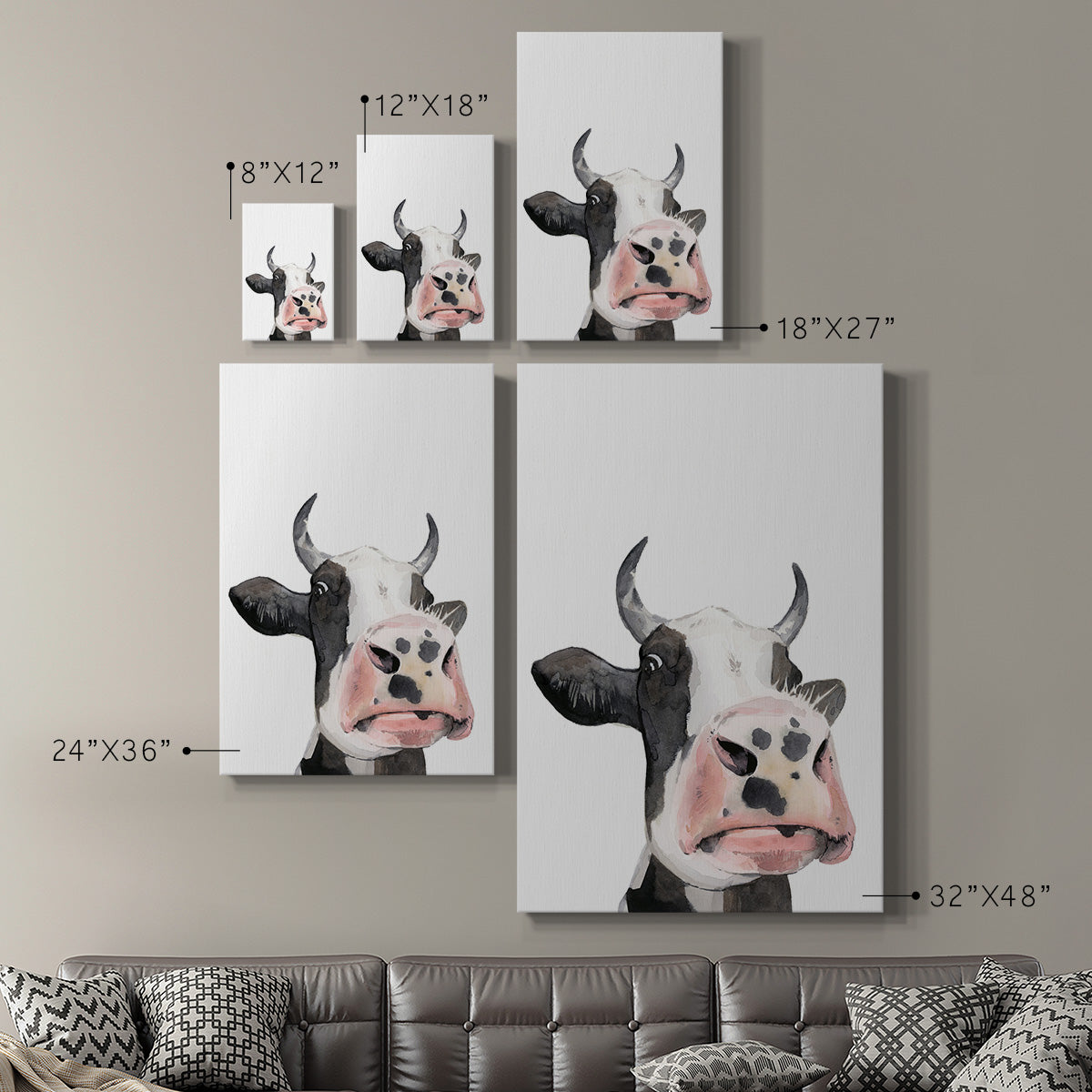 Watercolor Cow Portrait I Premium Gallery Wrapped Canvas - Ready to Hang