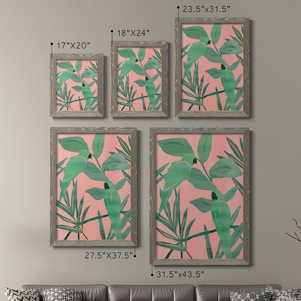 Pink and Green Birds of Paradise I - Premium Framed Canvas 2 Piece Set - Ready to Hang
