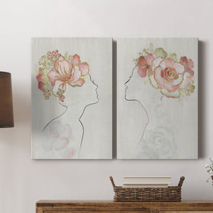 Fashion Floral Silhouette I Premium Gallery Wrapped Canvas - Ready to Hang - Set of 2 - 8 x 12 Each