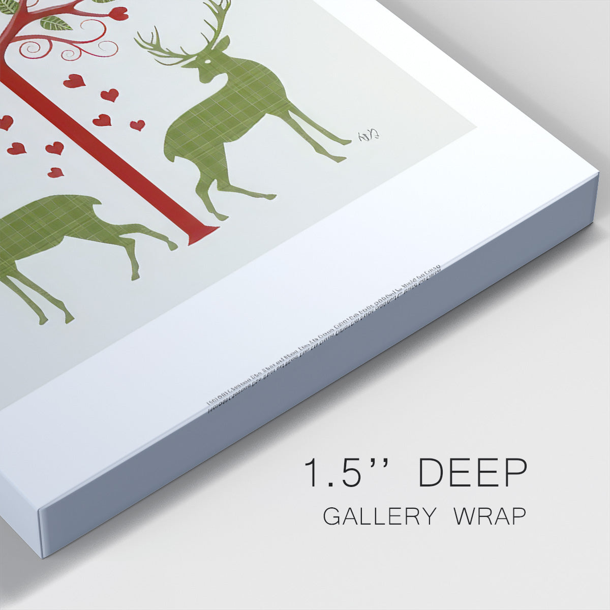 Christmas Des  - Deer and Heart Tree, On Cream - Gallery Wrapped Canvas