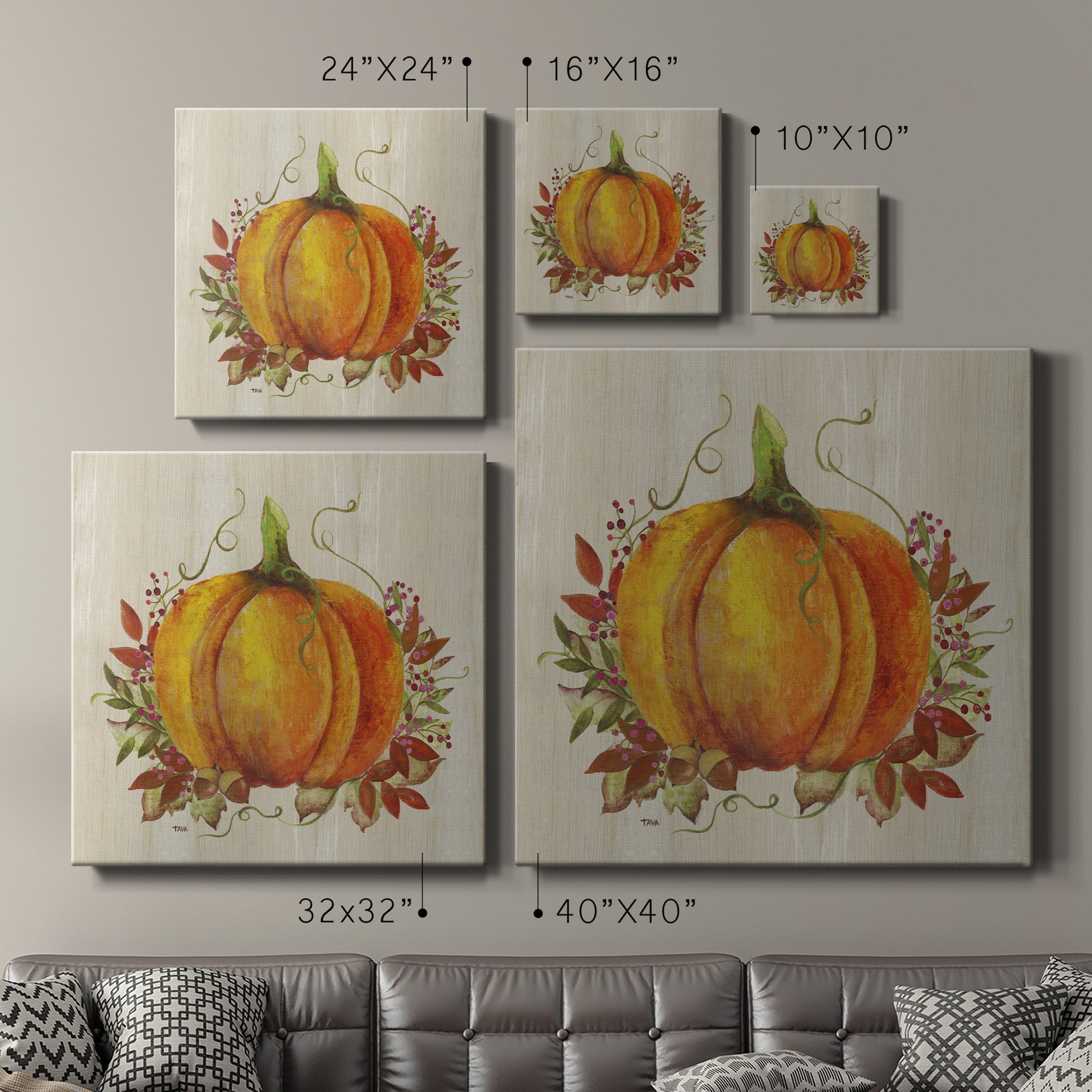 Fall Pumpkin with Leaves-Premium Gallery Wrapped Canvas - Ready to Hang
