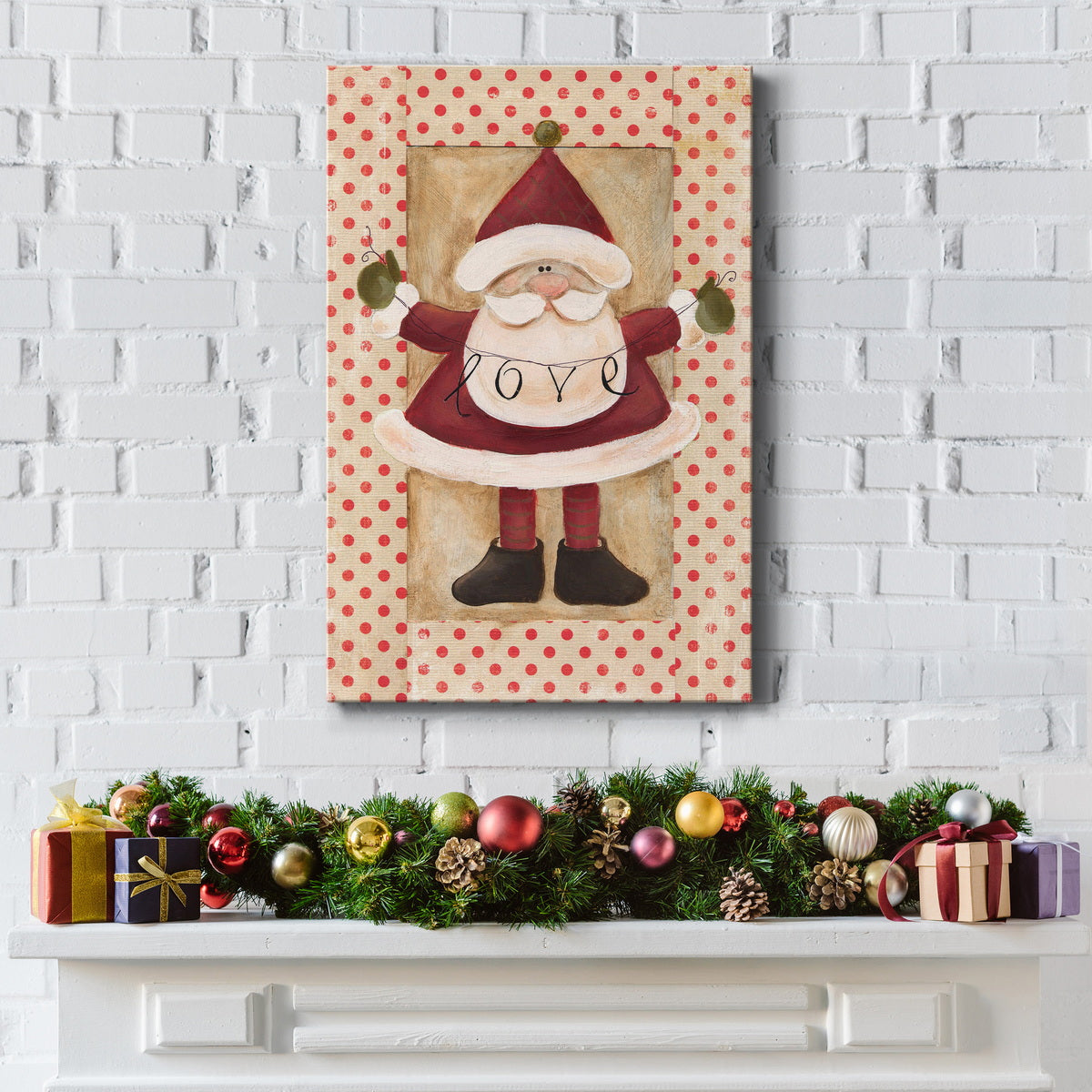 Polka Dot Love Santa Premium Gallery Wrapped Canvas - Ready to Hang