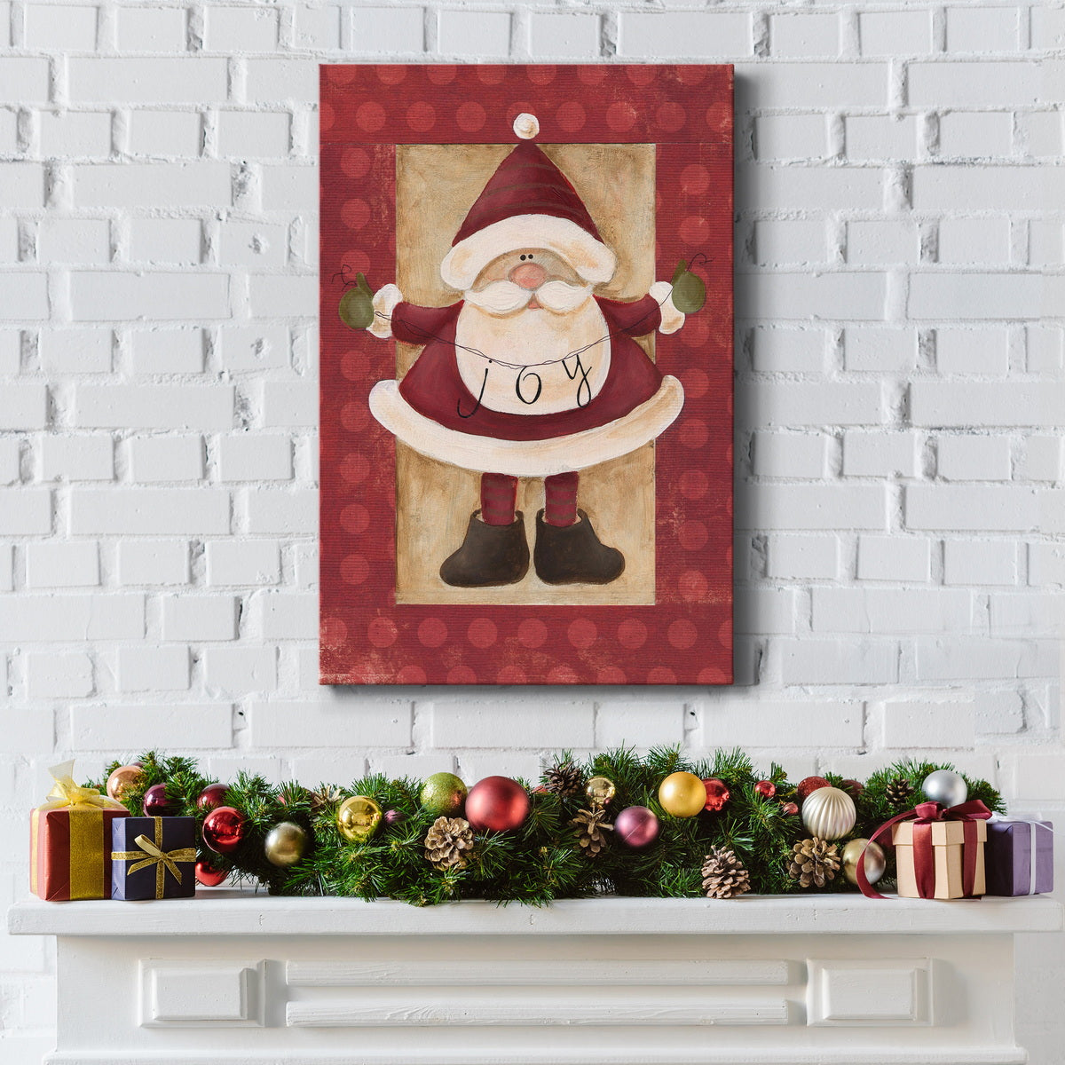 Polka Dot Joy Santa Premium Gallery Wrapped Canvas - Ready to Hang