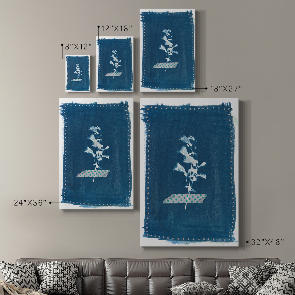 Cyanotype Pressed Leaves I Premium Gallery Wrapped Canvas - Ready to Hang