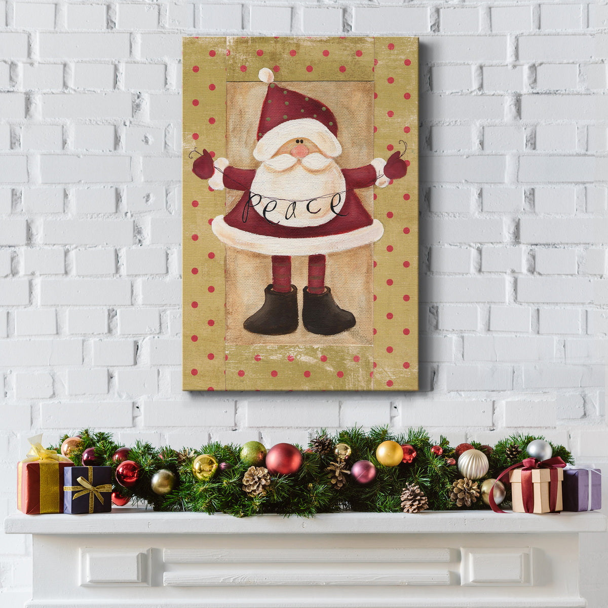 Polka Dot Peace Santa Premium Gallery Wrapped Canvas - Ready to Hang