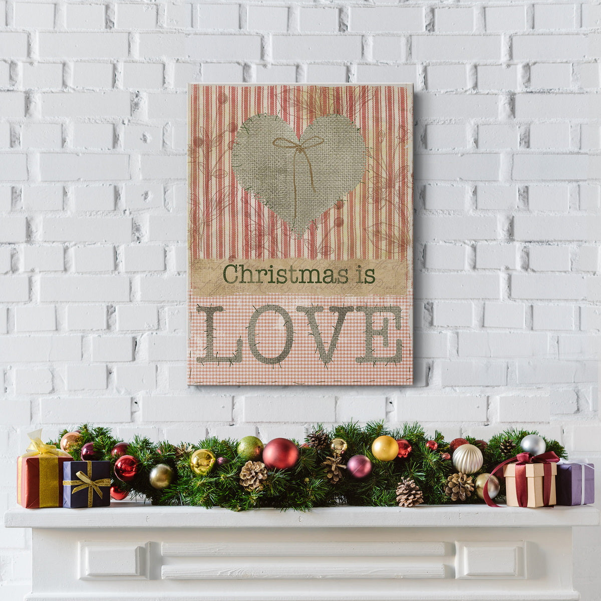 Burlap Christmas Love Premium Gallery Wrapped Canvas - Ready to Hang