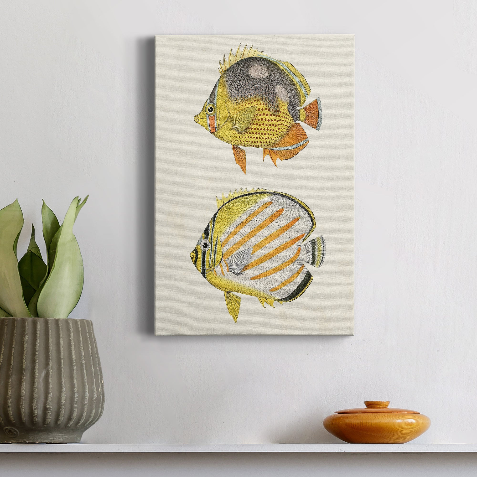Yellow & Grey Fish IV Premium Gallery Wrapped Canvas - Ready to Hang