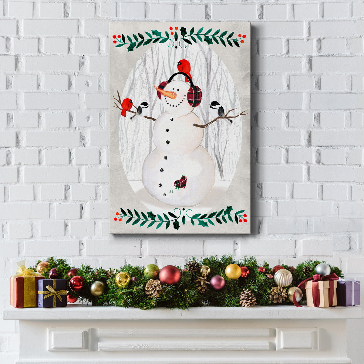 Folk Snowman Forest Collection B Premium Gallery Wrapped Canvas - Ready to Hang