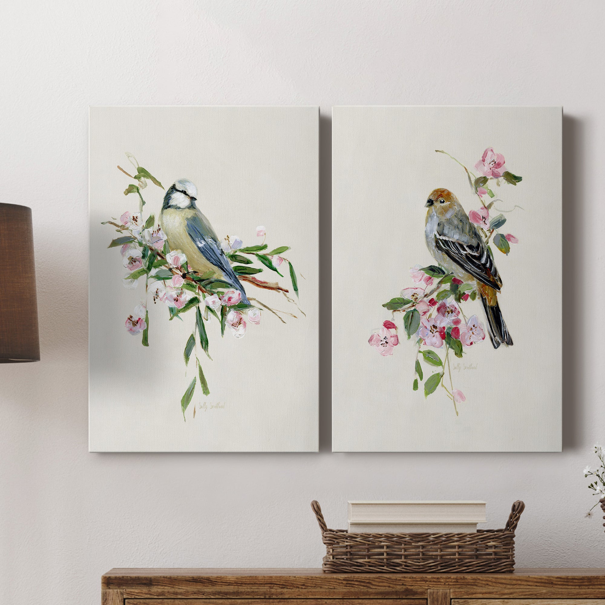 Spring Song Blue Bird Premium Gallery Wrapped Canvas - Ready to Hang - Set of 2 - 8 x 12 Each