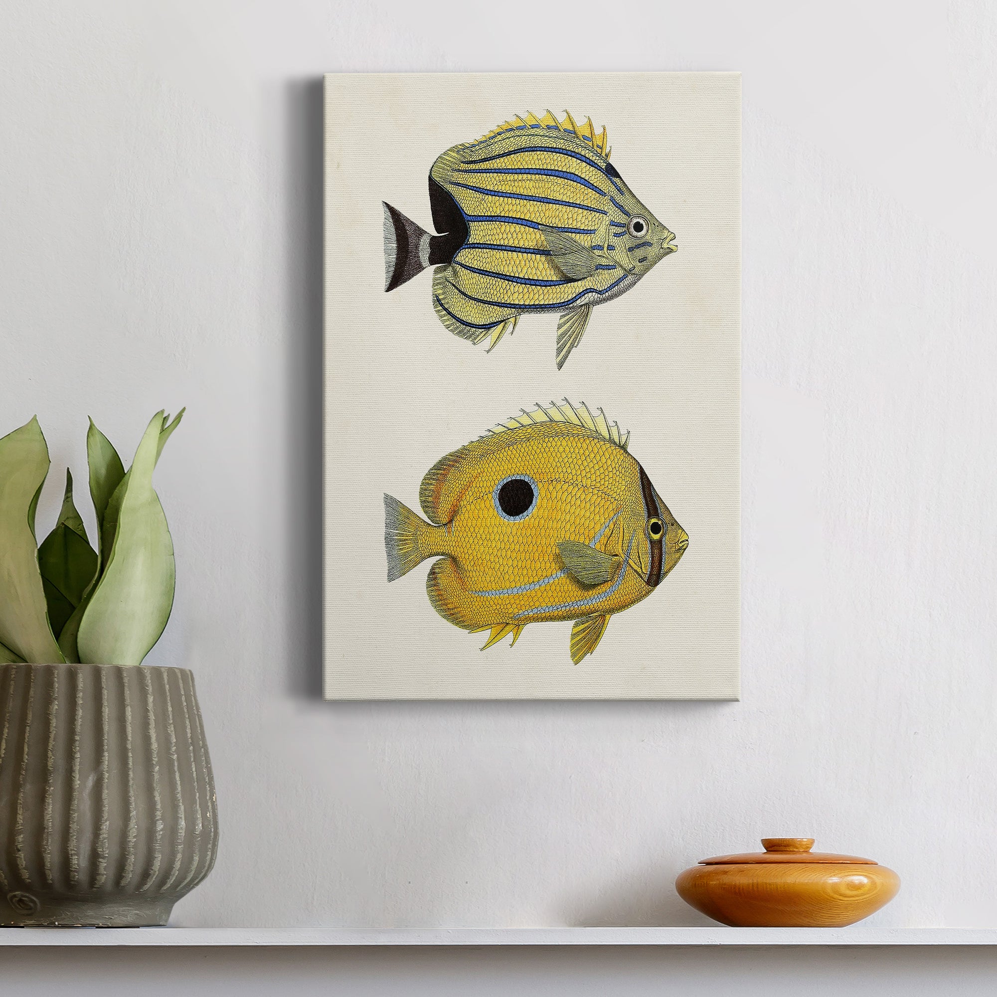Yellow & Grey Fish III Premium Gallery Wrapped Canvas - Ready to Hang