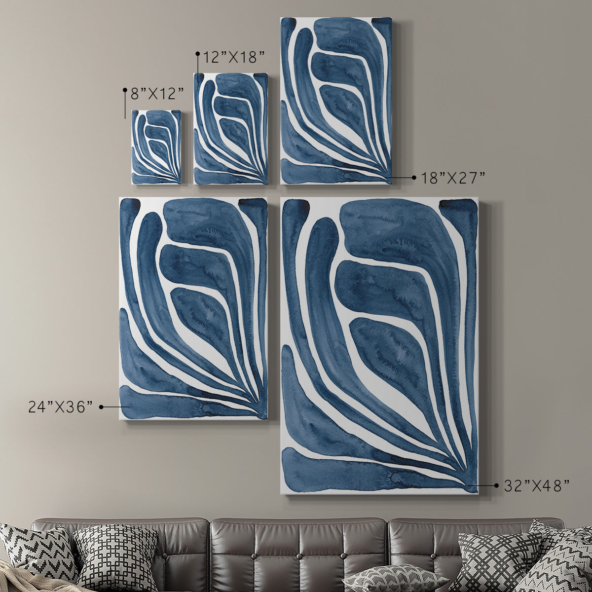 Blue Stylized Leaf I Premium Gallery Wrapped Canvas - Ready to Hang