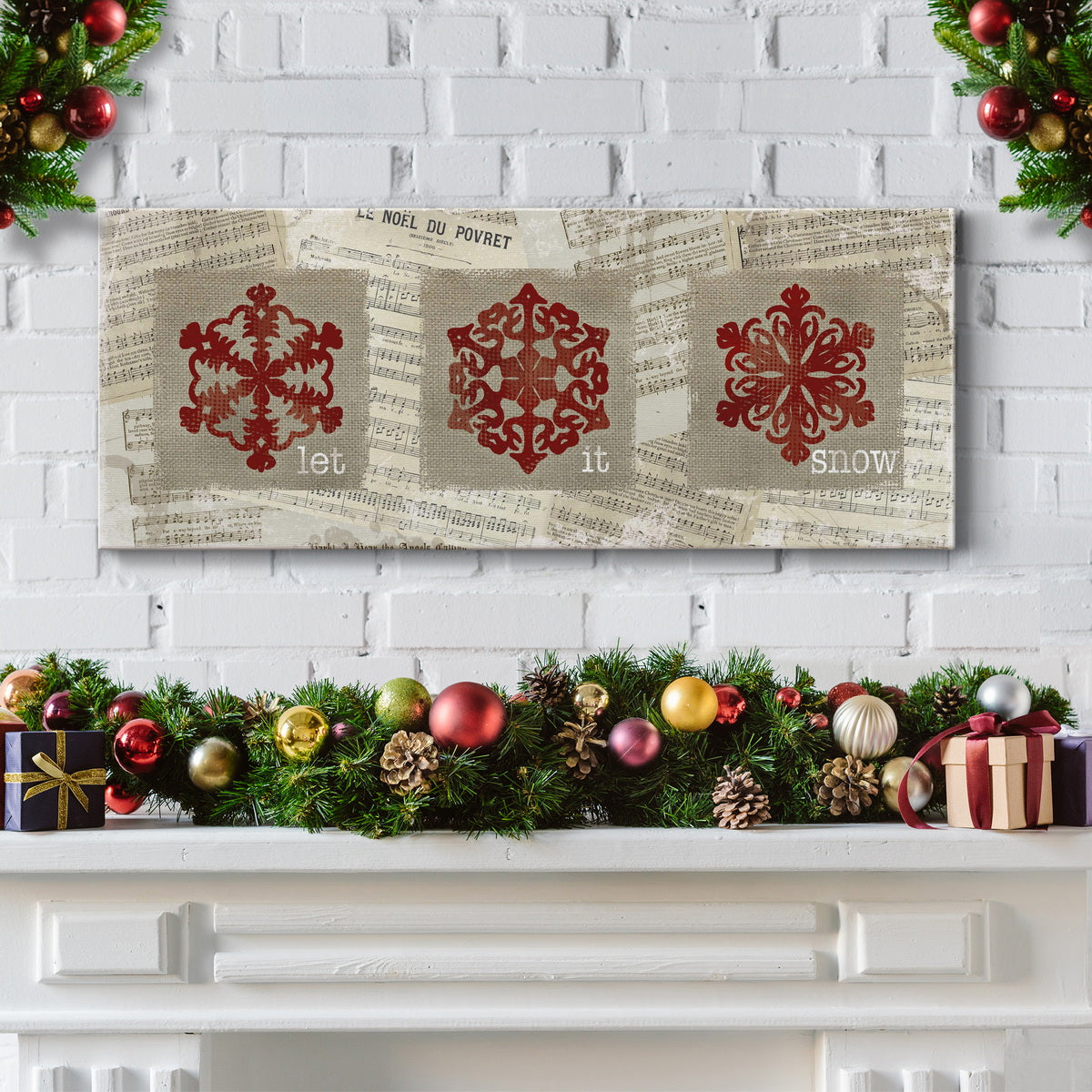 Burlap Music Snowflakes Premium Gallery Wrapped Canvas - Ready to Hang