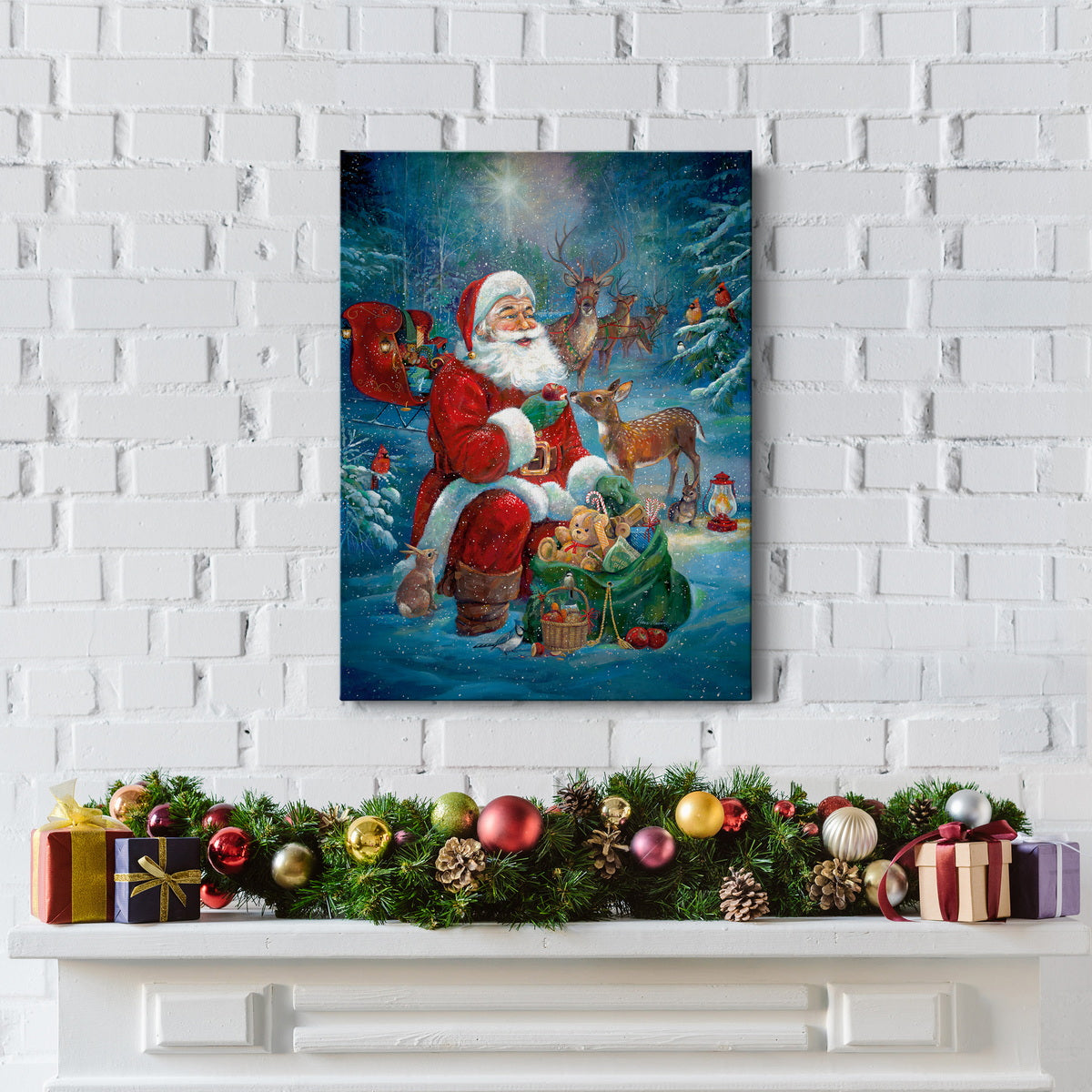 Santa's Woodland Friends Premium Gallery Wrapped Canvas - Ready to Hang