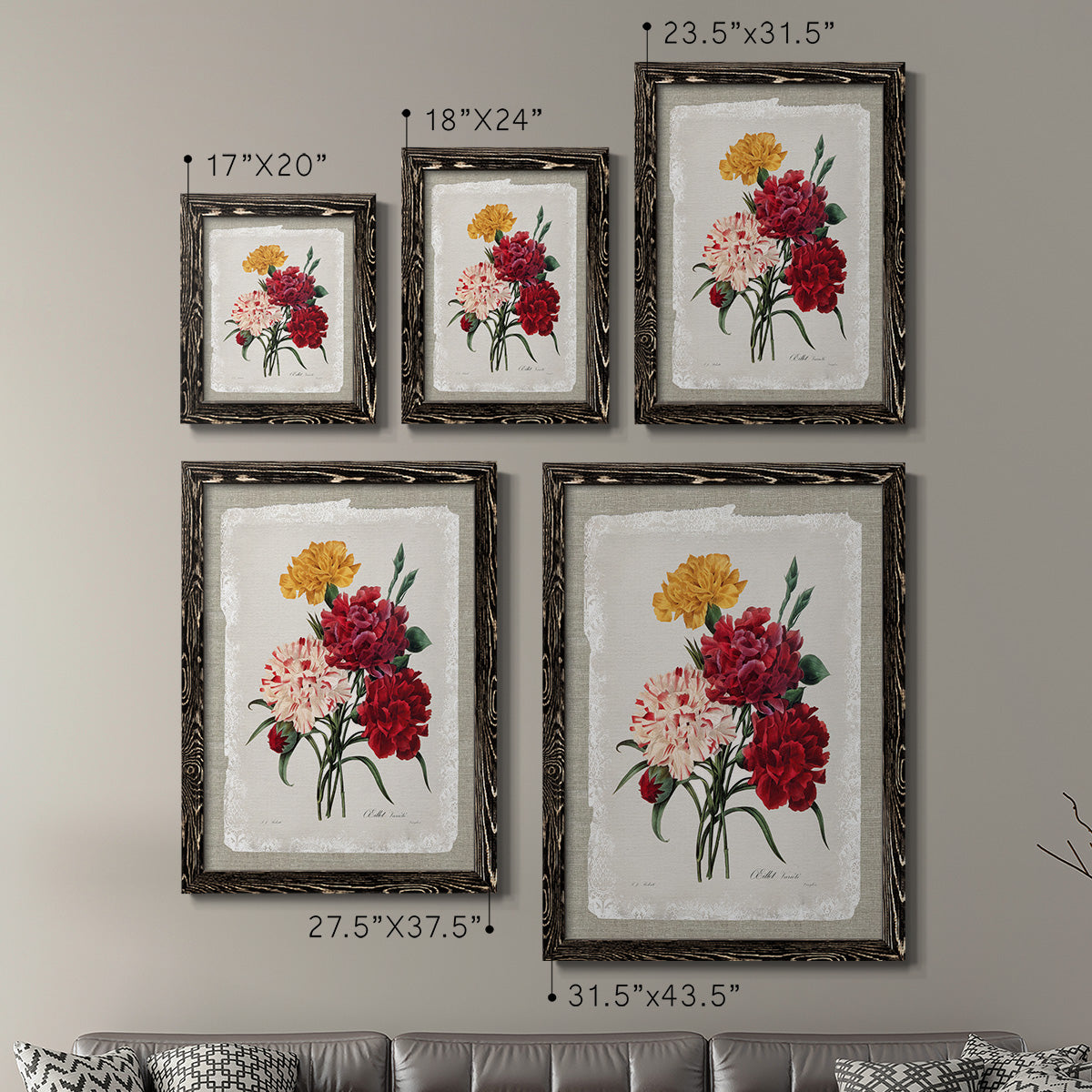 Botanical Bouquet Carnations - Premium Framed Canvas 2 Piece Set - Ready to Hang