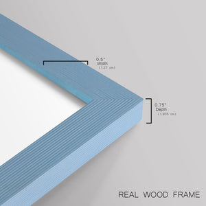 Colorful geometric landscape artwork depicting a coastal view with blue waters and green hills during daytime