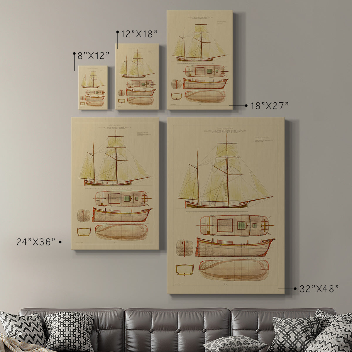 Antique Ship Plan IV Premium Gallery Wrapped Canvas - Ready to Hang
