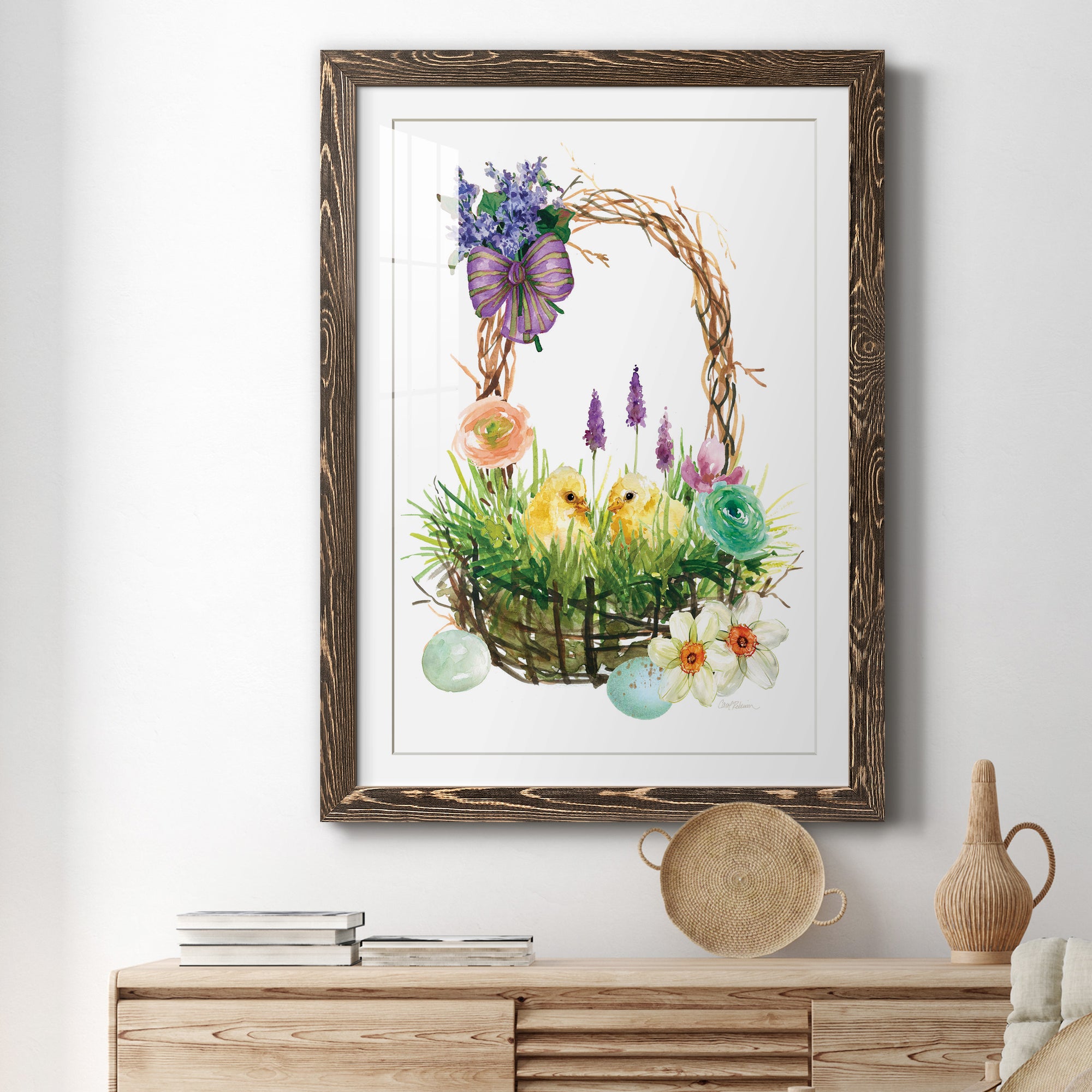 Spring Chick Basket - Barnwood Framed Art Print