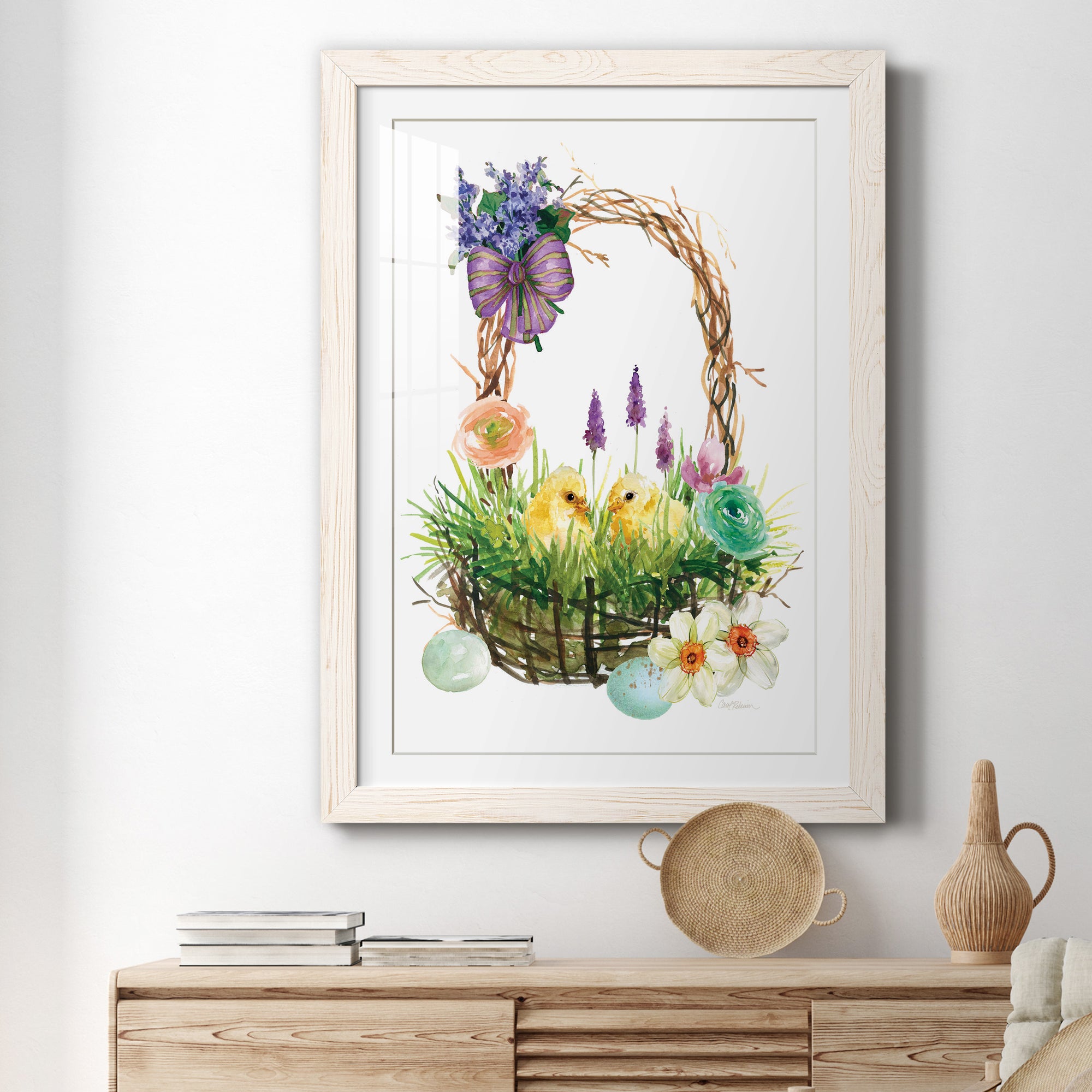 Spring Chick Basket - Barnwood Framed Art Print