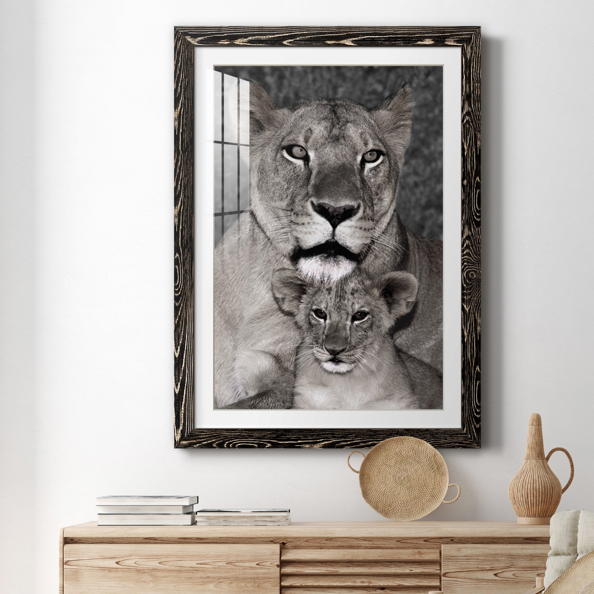 Lioness and Cub - Barnwood Framed Art Print