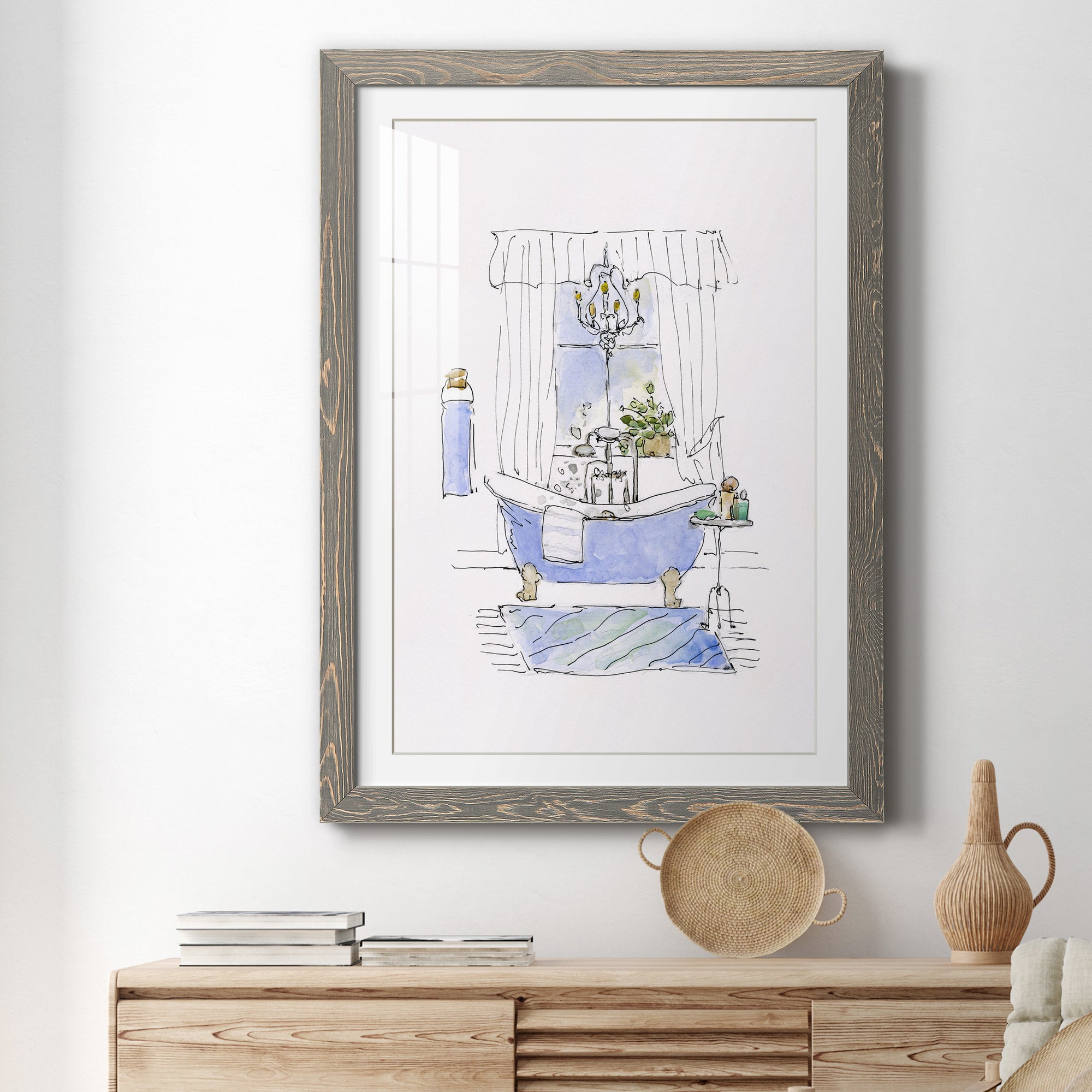 Sketchy Bath I - Premium Framed Print - Distressed Barnwood Frame - Ready to Hang