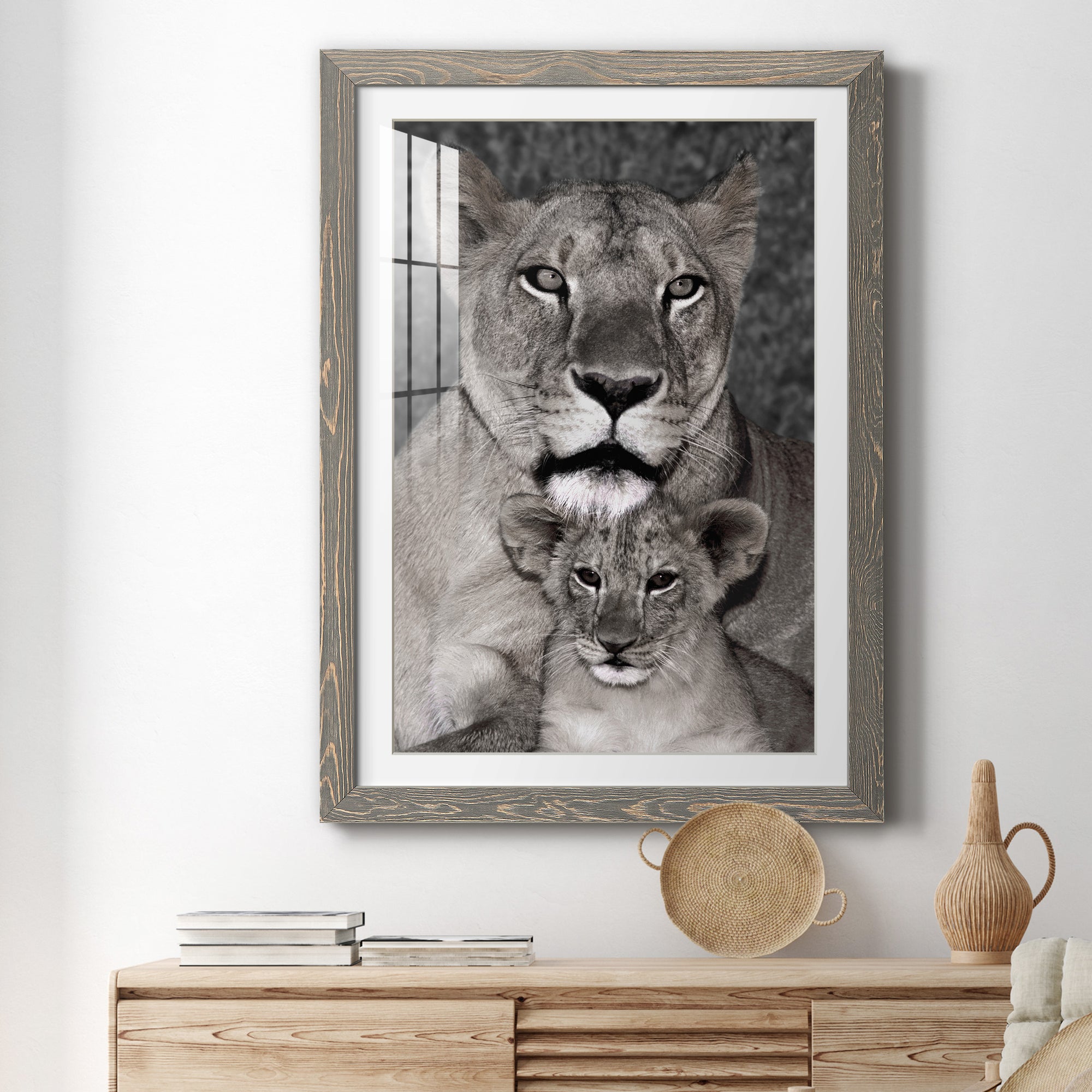 Lioness and Cub - Barnwood Framed Art Print