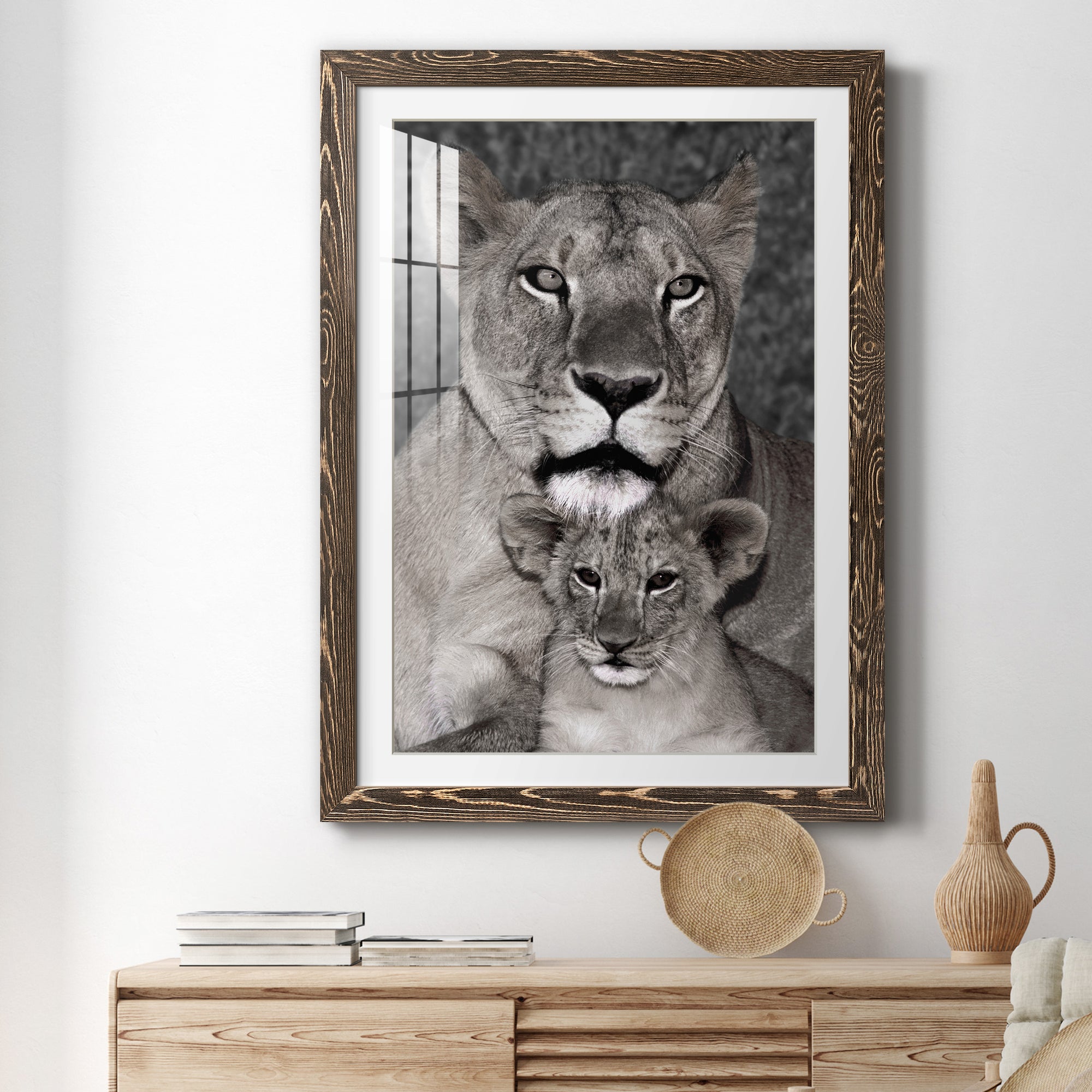 Lioness and Cub - Barnwood Framed Art Print