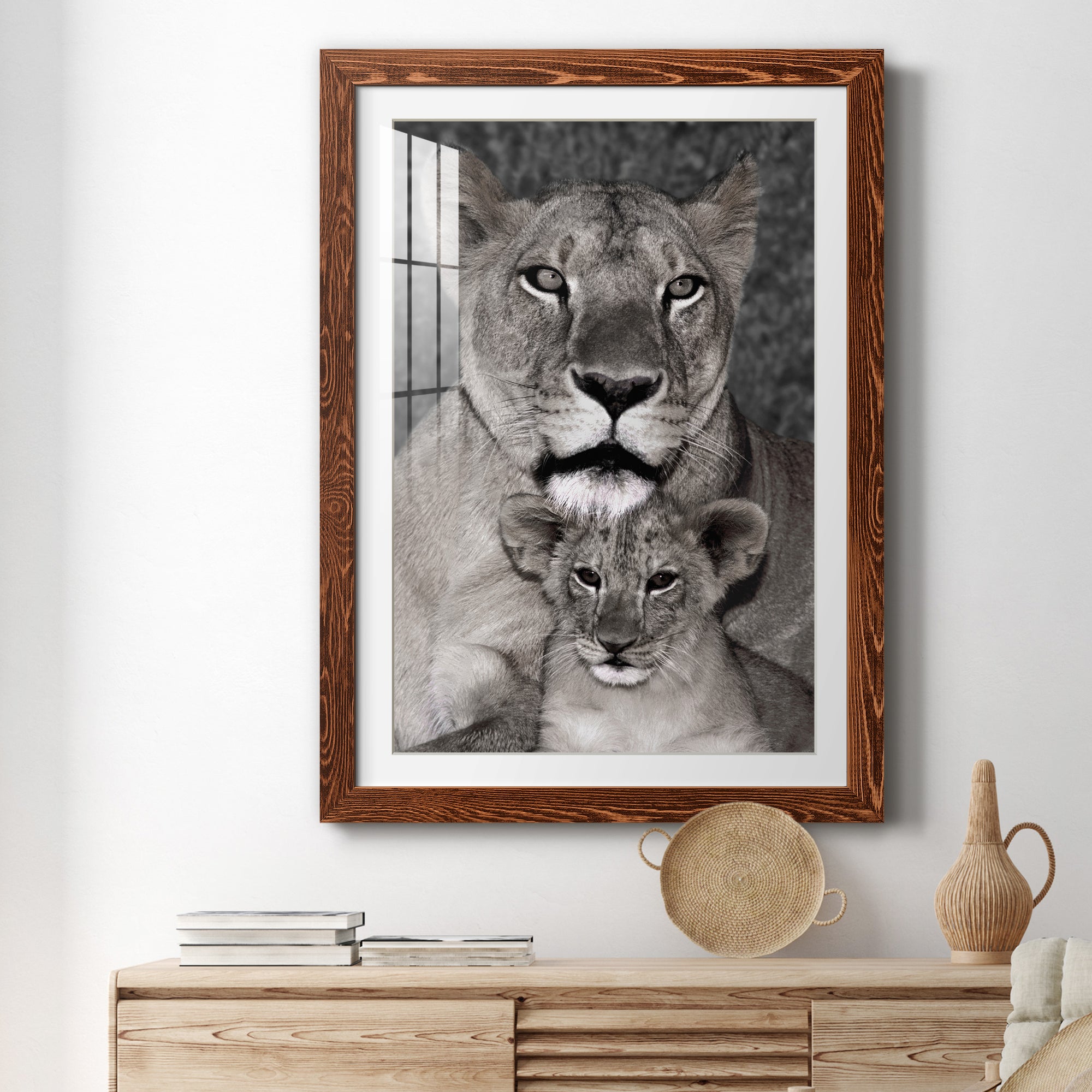 Lioness and Cub - Barnwood Framed Art Print