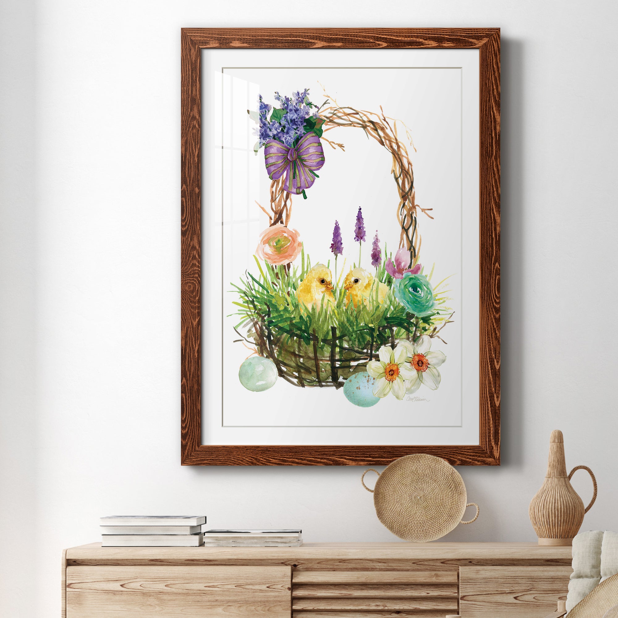Spring Chick Basket - Barnwood Framed Art Print