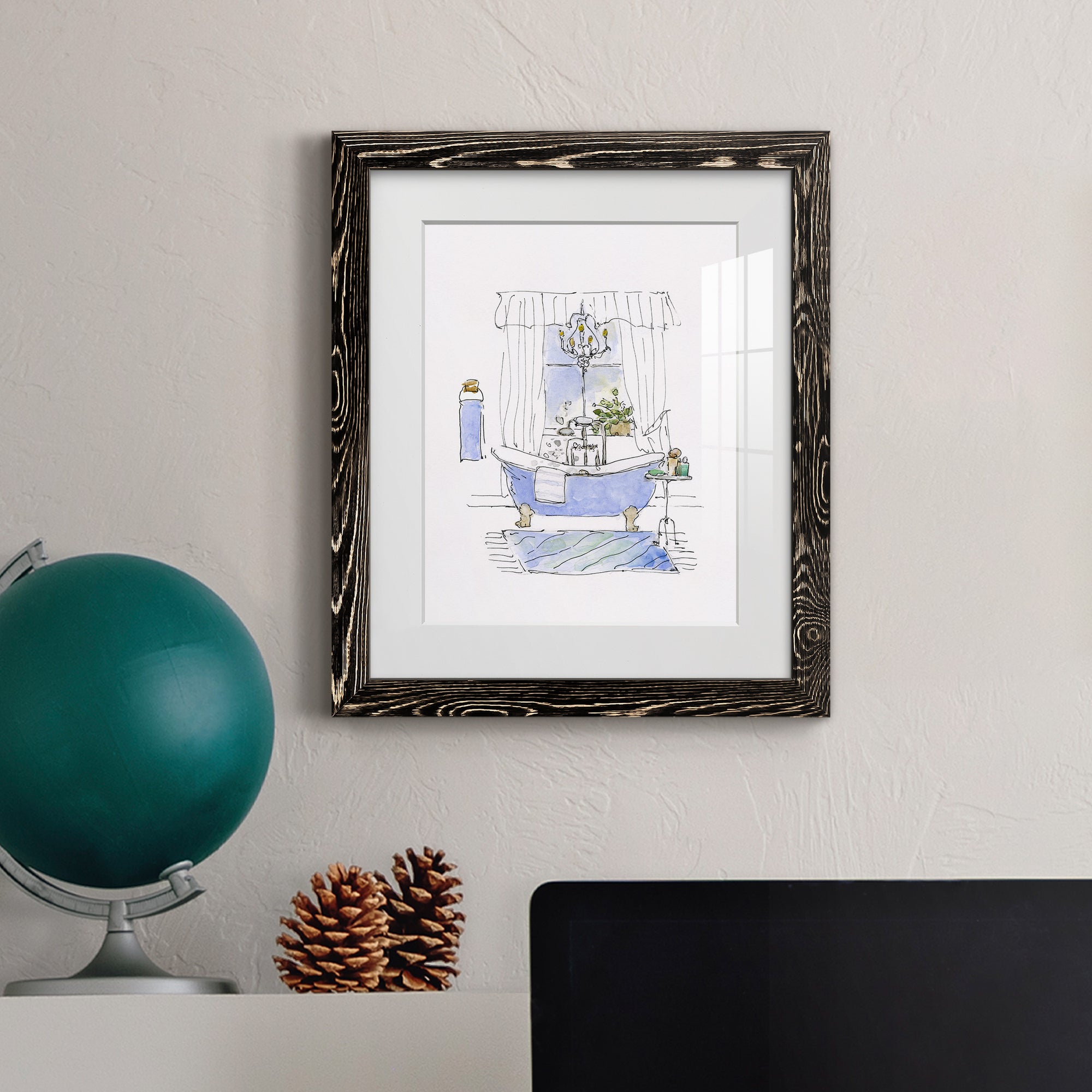 Sketchy Bath I - Premium Framed Print - Distressed Barnwood Frame - Ready to Hang