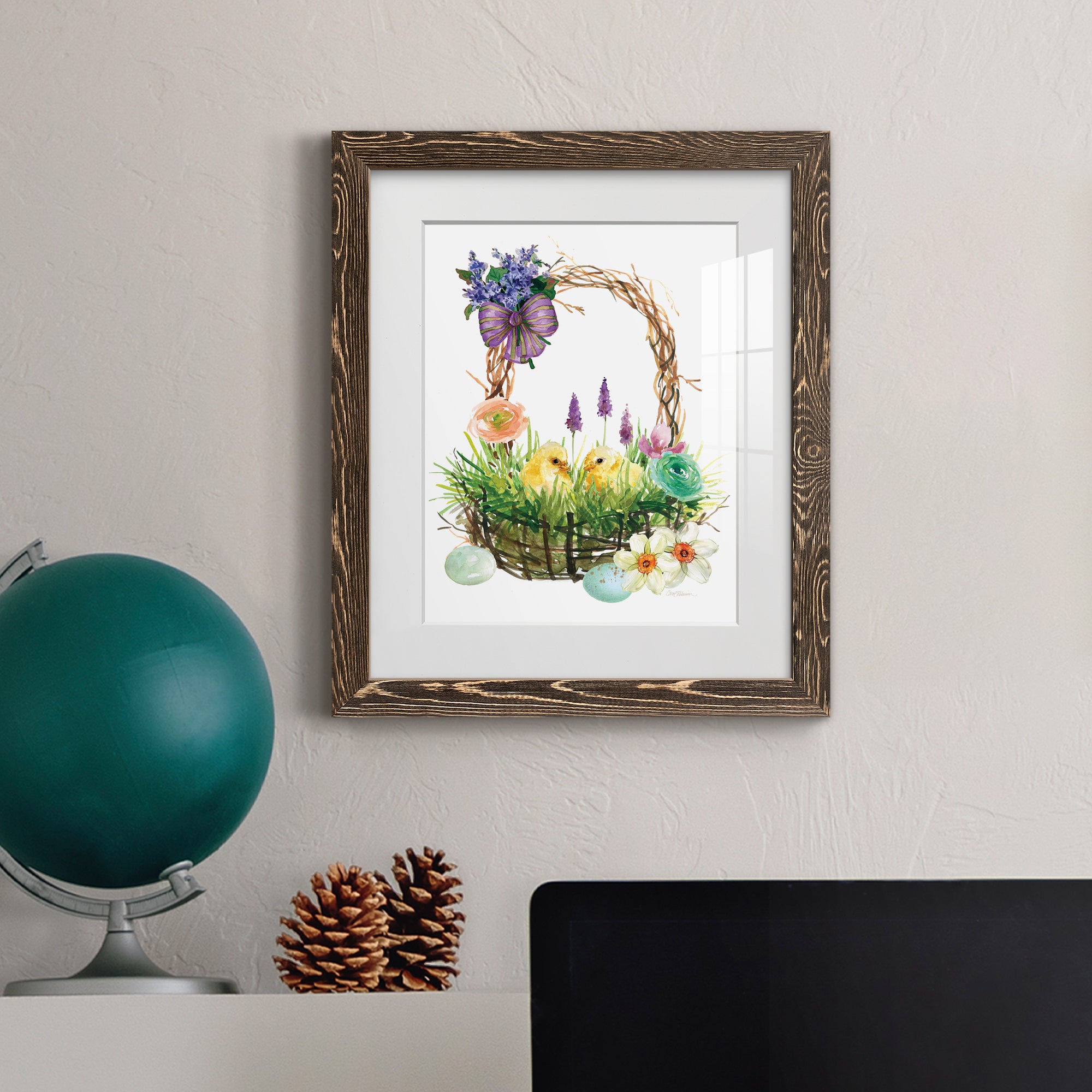 Spring Chick Basket - Barnwood Framed Art Print