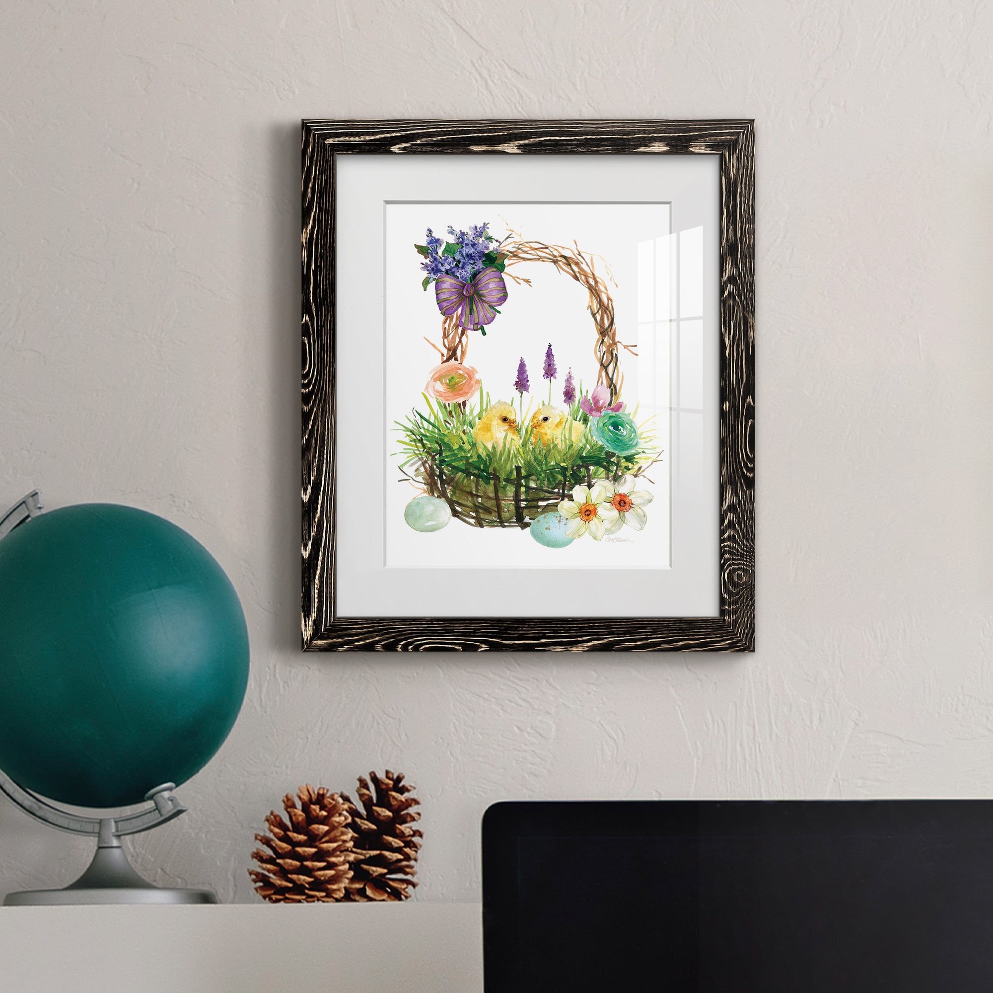Spring Chick Basket - Barnwood Framed Art Print