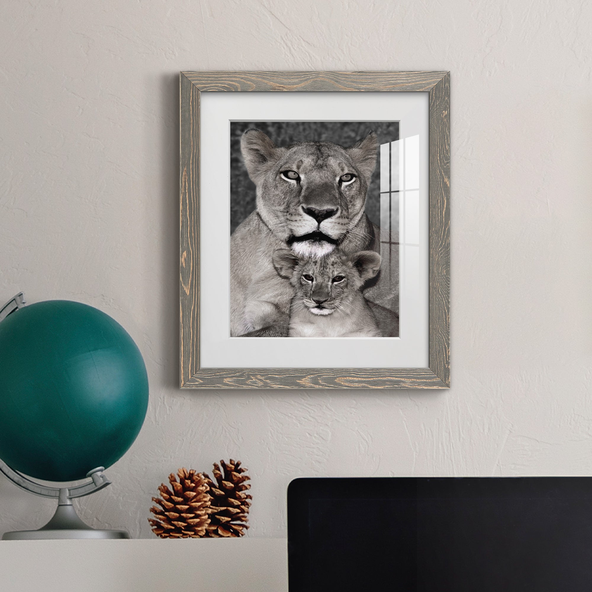 Lioness and Cub - Barnwood Framed Art Print