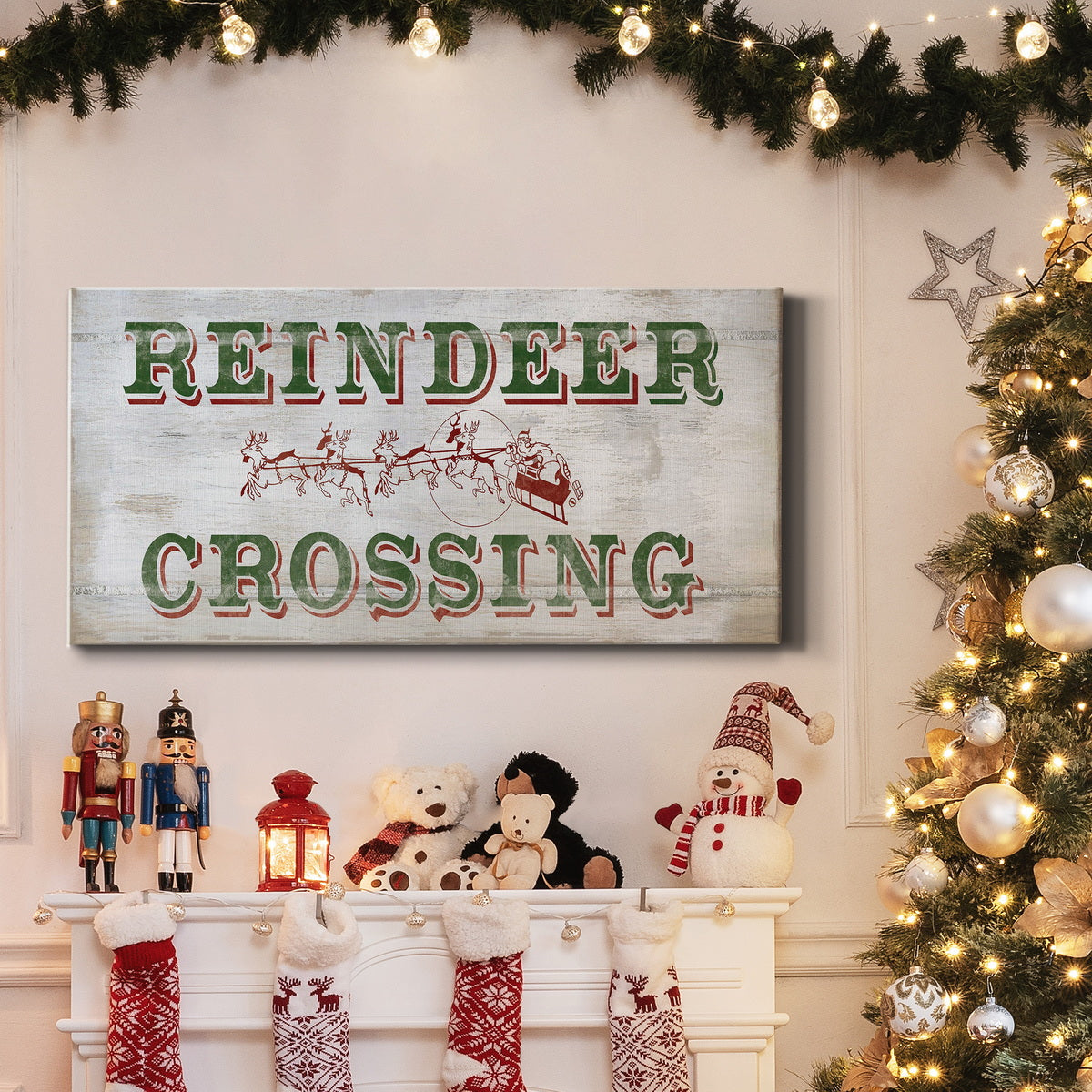 Reindeer Crossing Type Premium Gallery Wrapped Canvas - Ready to Hang