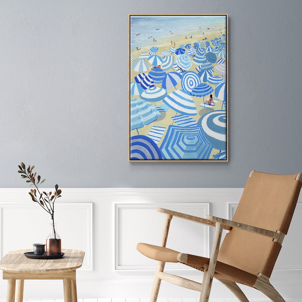 Sky Blue Beach - Framed Premium Gallery Wrapped Canvas L Frame - Ready to Hang
