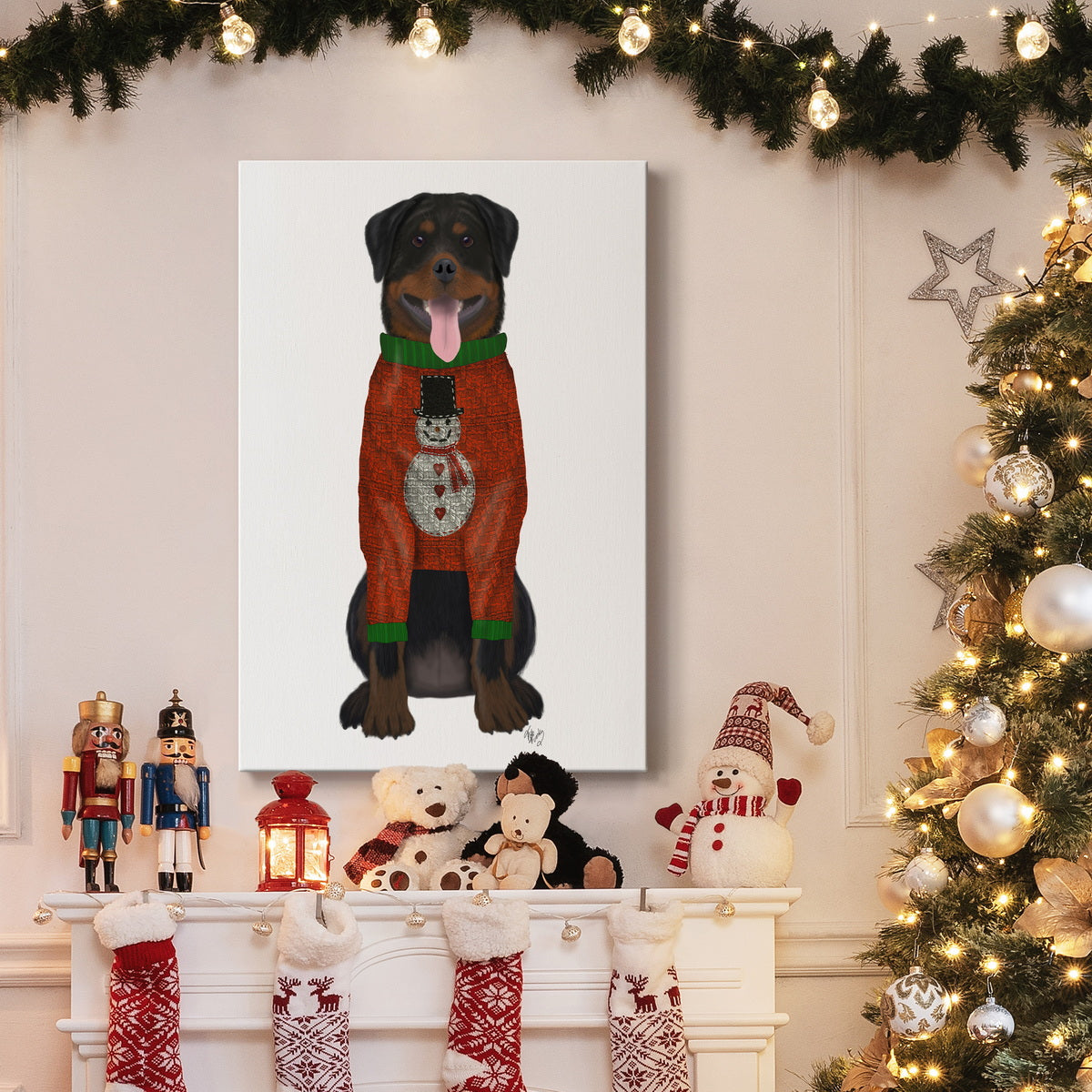 Christmas Des - Rottweiler in Christmas Sweater Premium Gallery Wrapped Canvas - Ready to Hang