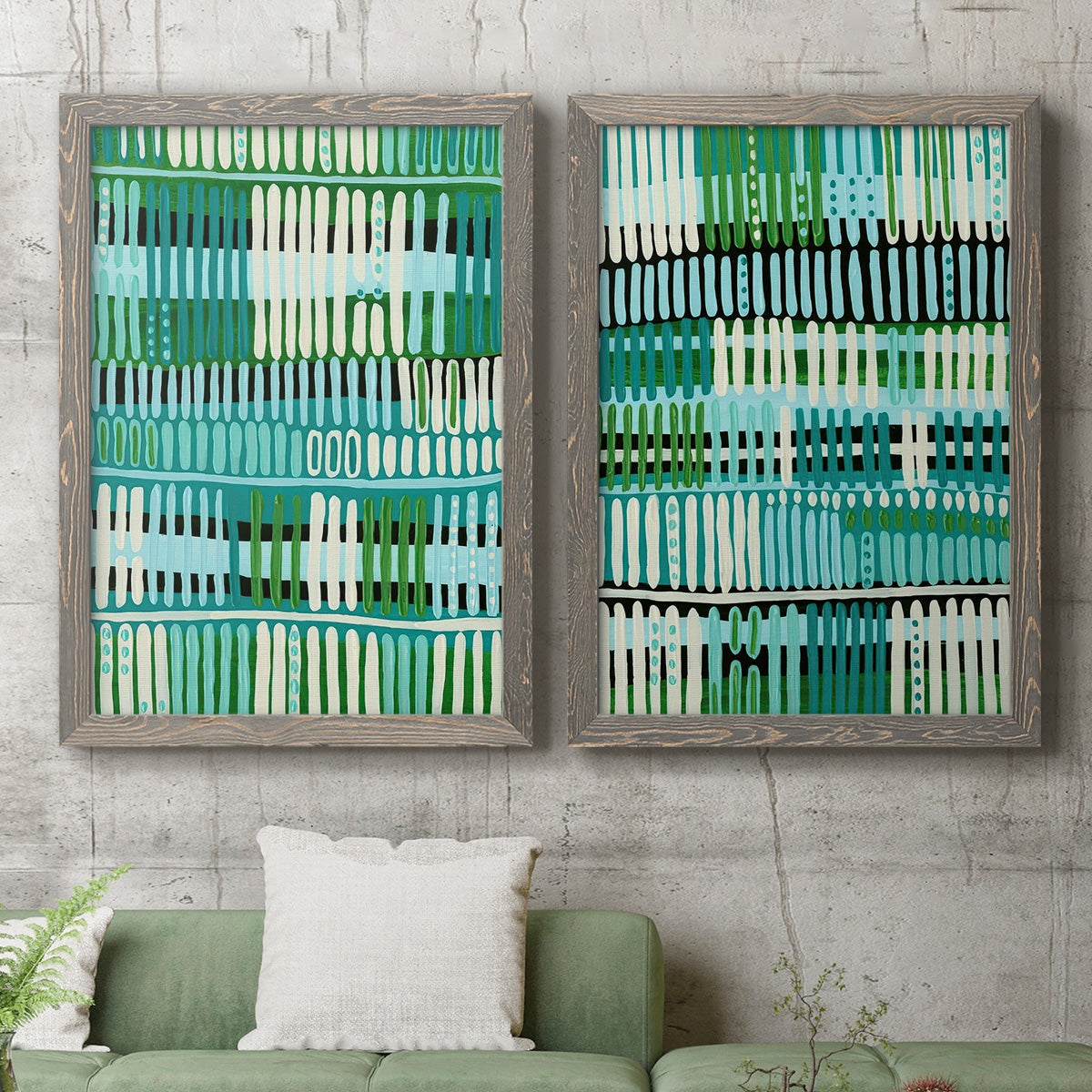 Teal Pattern I - Premium Framed Canvas 2 Piece Set - Ready to Hang