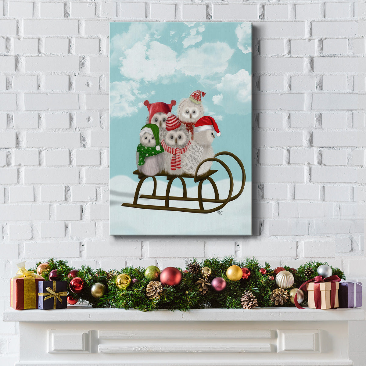 Christmas Christmas Owl Sled - Gallery Wrapped Canvas