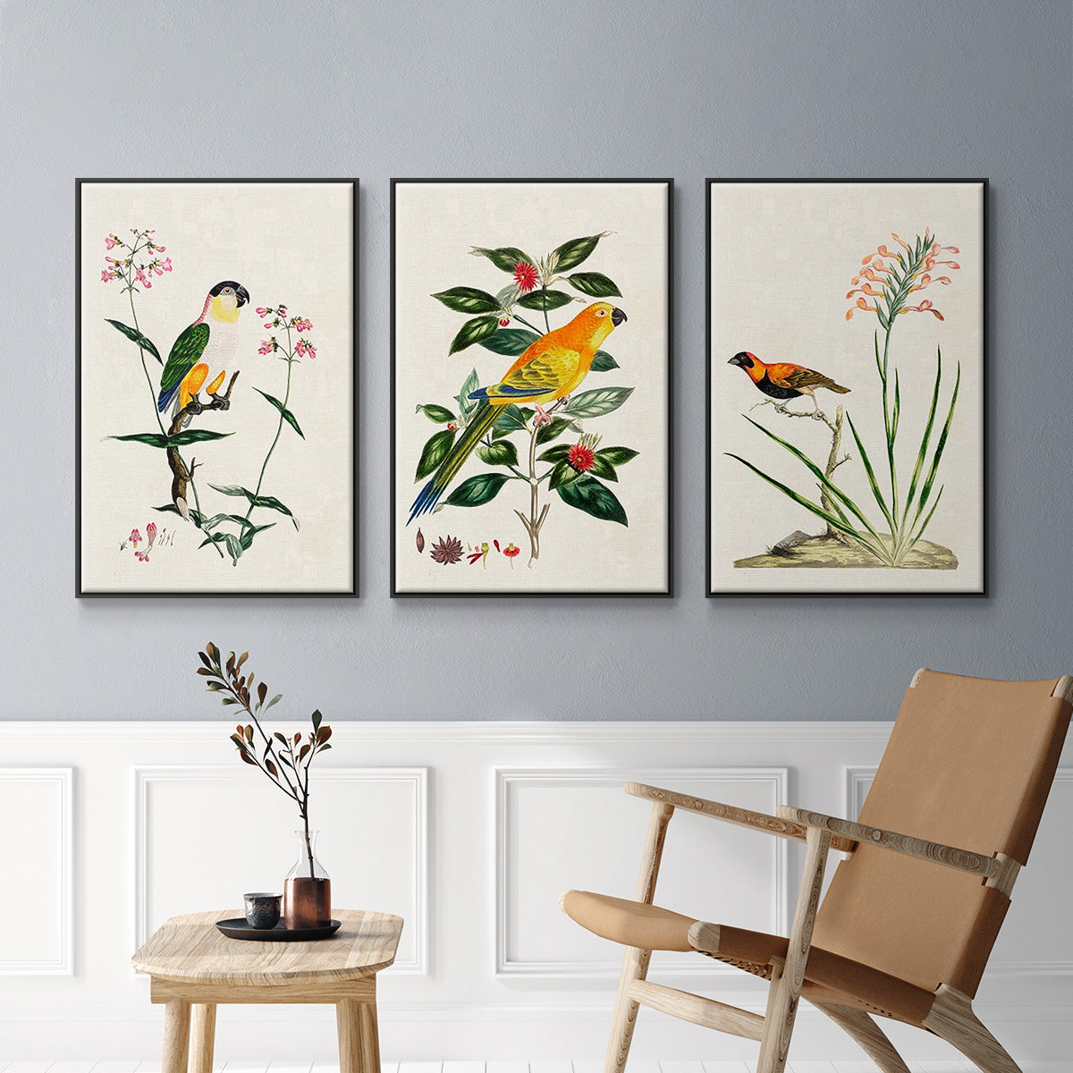 Bird in Habitat III - Framed Premium Gallery Wrapped Canvas L Frame 3 Piece Set - Ready to Hang