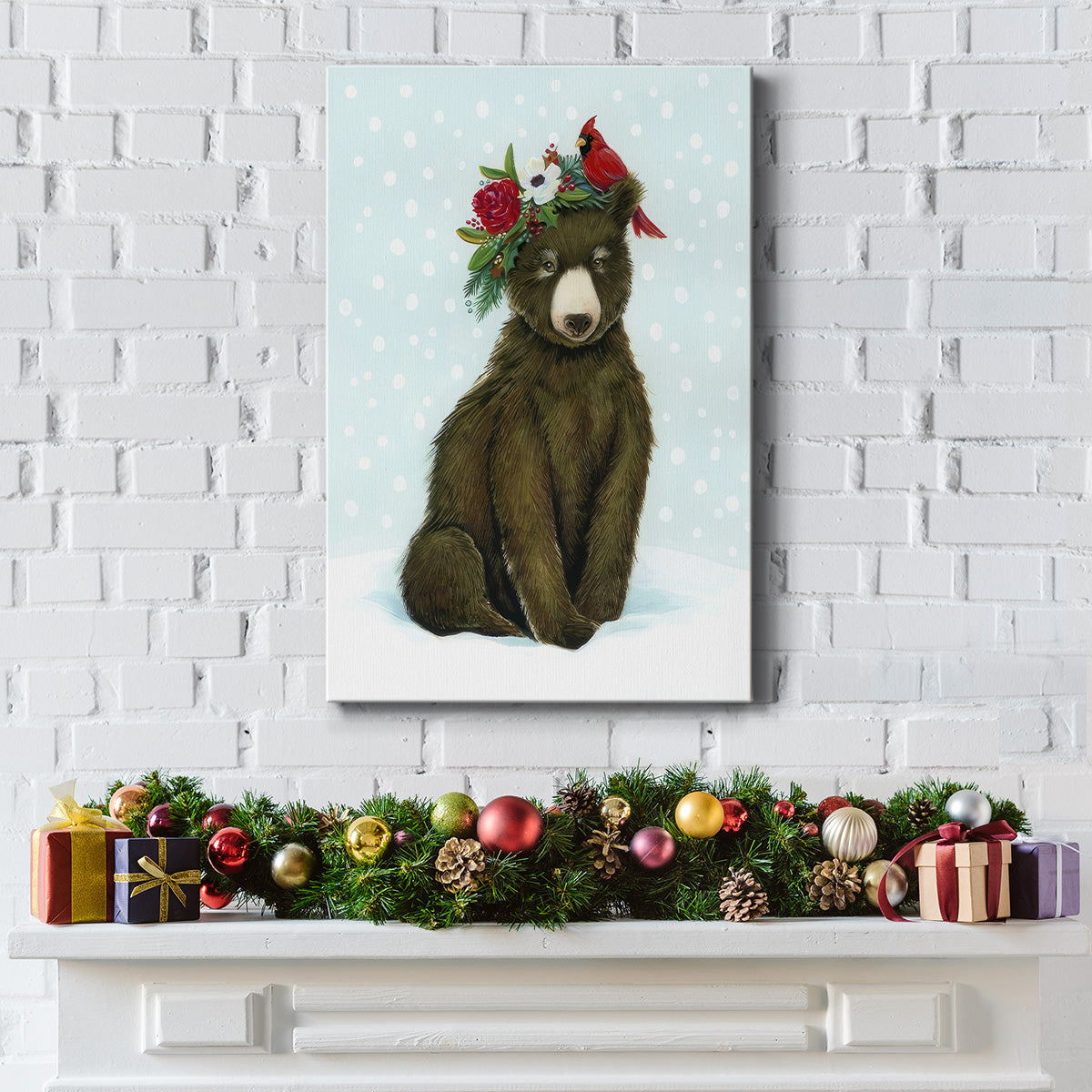 Winter Woodland Creatures with Cardinals I - Gallery Wrapped Canvas