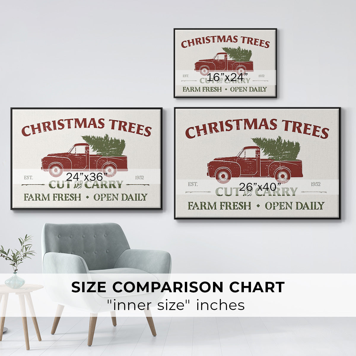 Christmas Farm Sign Collection A - Framed Gallery Wrapped Canvas in Floating Frame