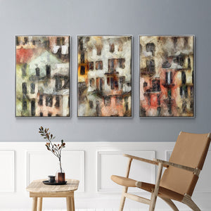 Stacked Houses I - Framed Premium Gallery Wrapped Canvas L Frame 3 Piece Set - Ready to Hang
