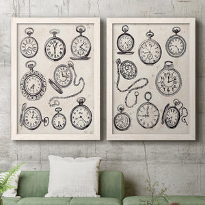 Pocket Watch Sketches I - Premium Framed Canvas 2 Piece Set - Ready to Hang