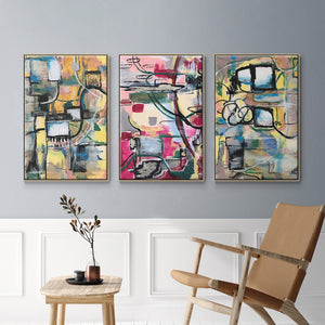 Memory Screen I - Framed Premium Gallery Wrapped Canvas L Frame 3 Piece Set - Ready to Hang