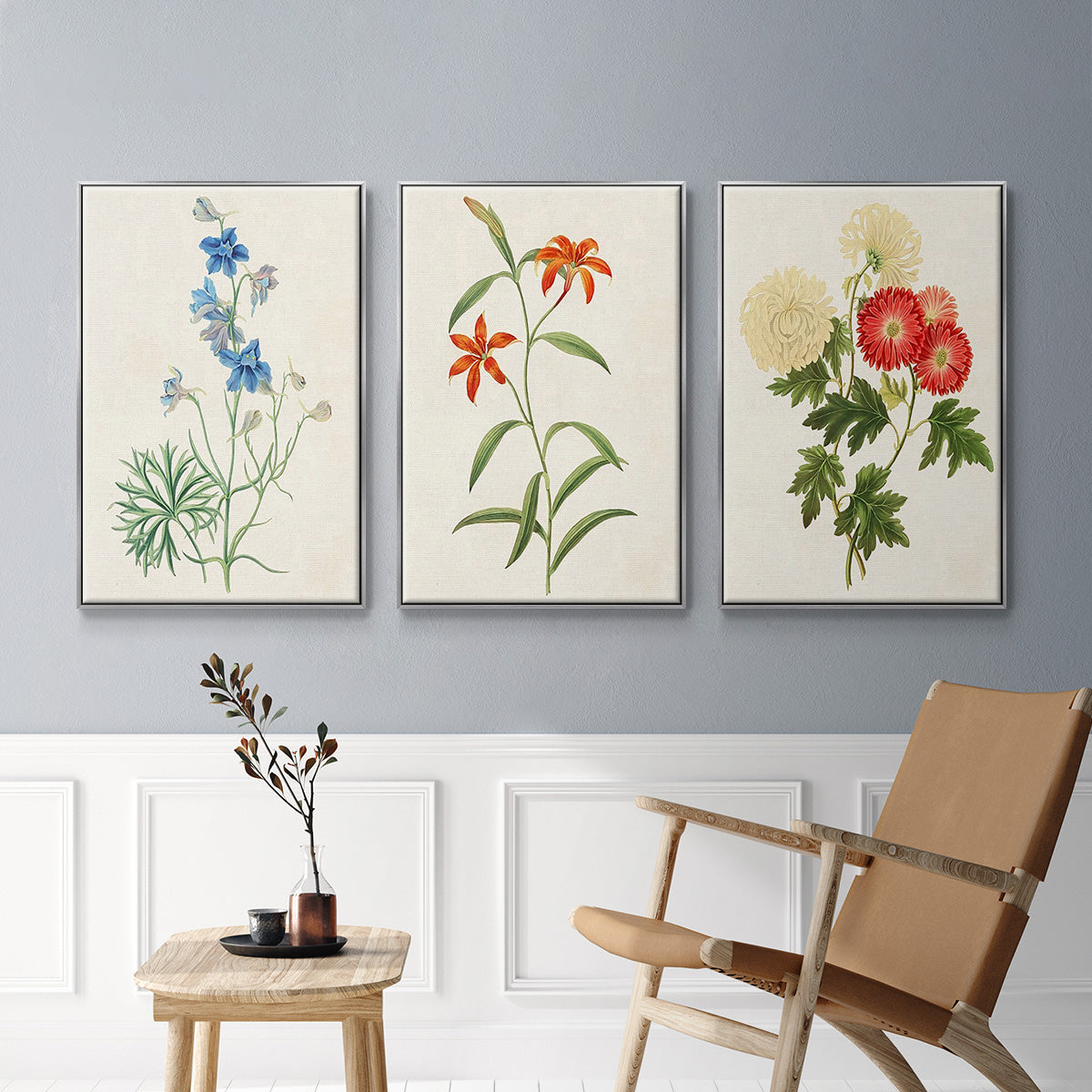 Flowers of the Seasons I - Framed Premium Gallery Wrapped Canvas L Frame 3 Piece Set - Ready to Hang