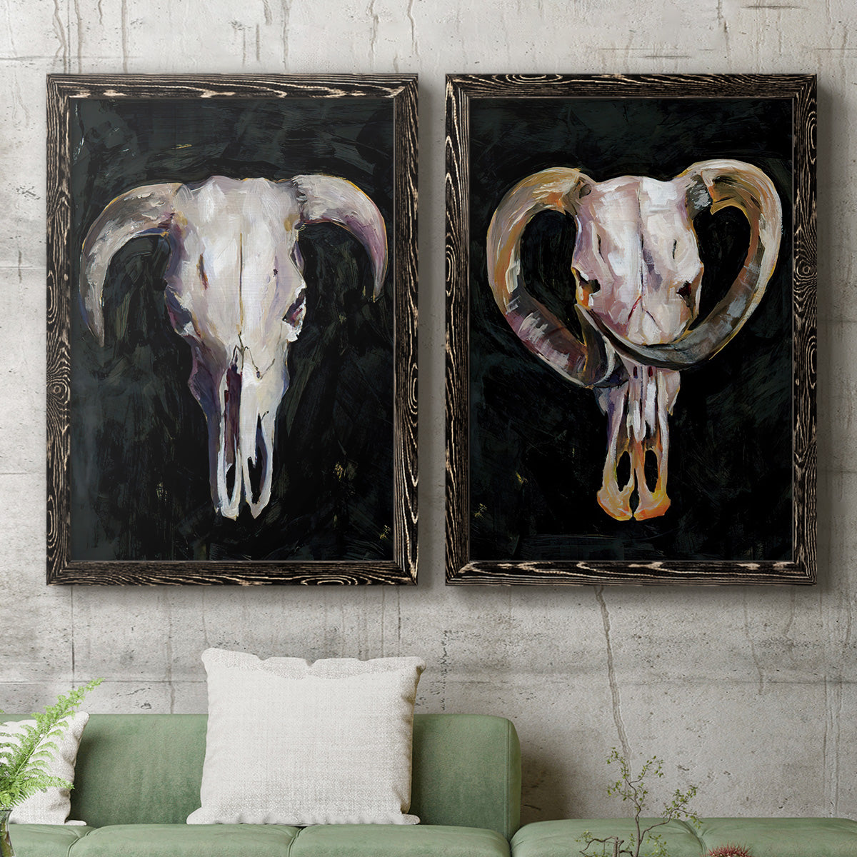 Horned Skull I - Premium Framed Canvas 2 Piece Set - Ready to Hang